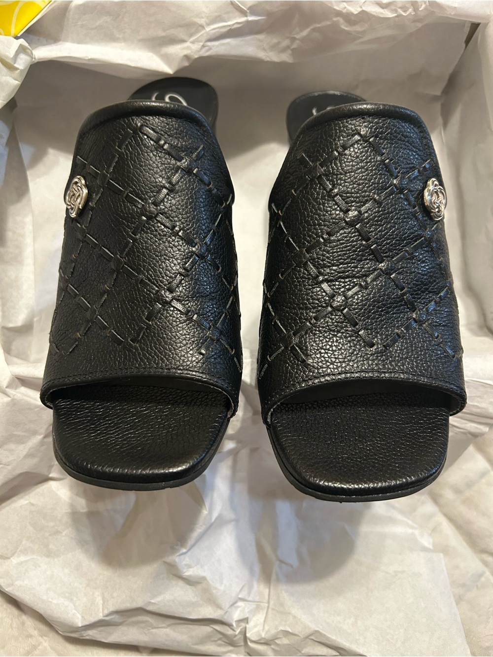 Brighton Black “Riley” Leather Slide Sandals - Picture 3 of 8
